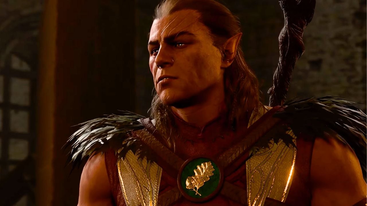 Man wearing cloth armor with a leaf pin on the front in BG3