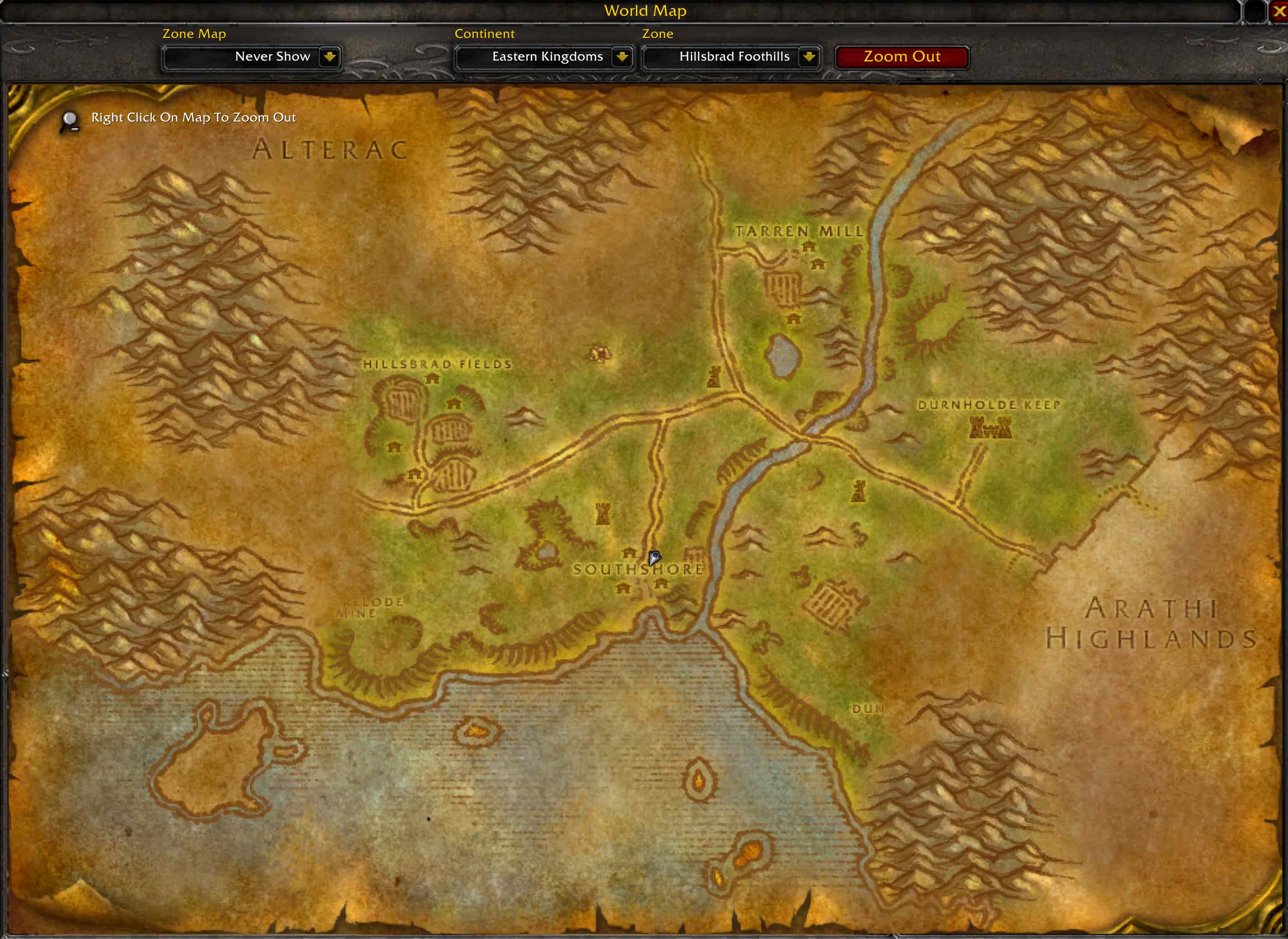 a map of hillsbrad foothills in wow classic