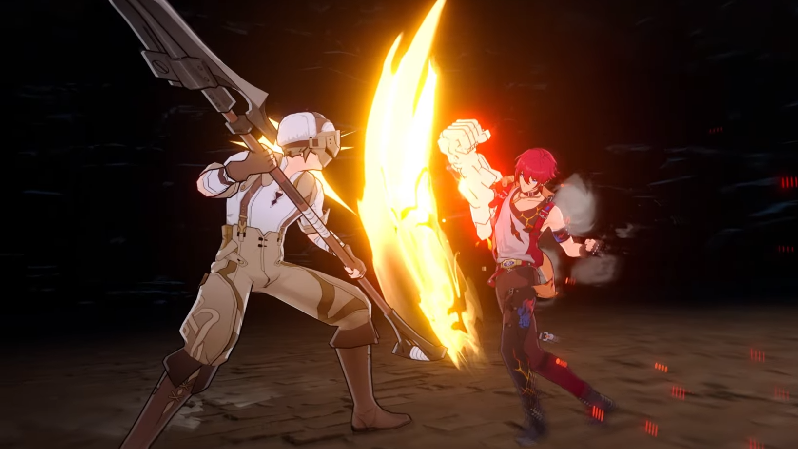 Luka striking an enemy with a brutal fiery uppercut.