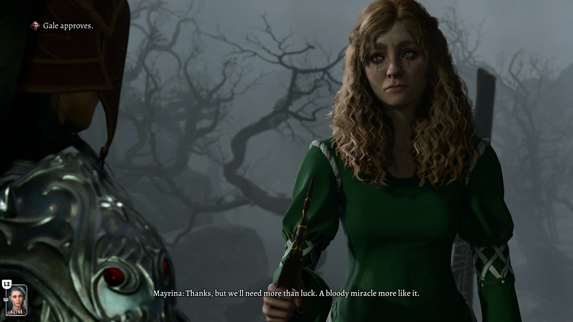 A woman with tear-stained eyes holds a magic wand.