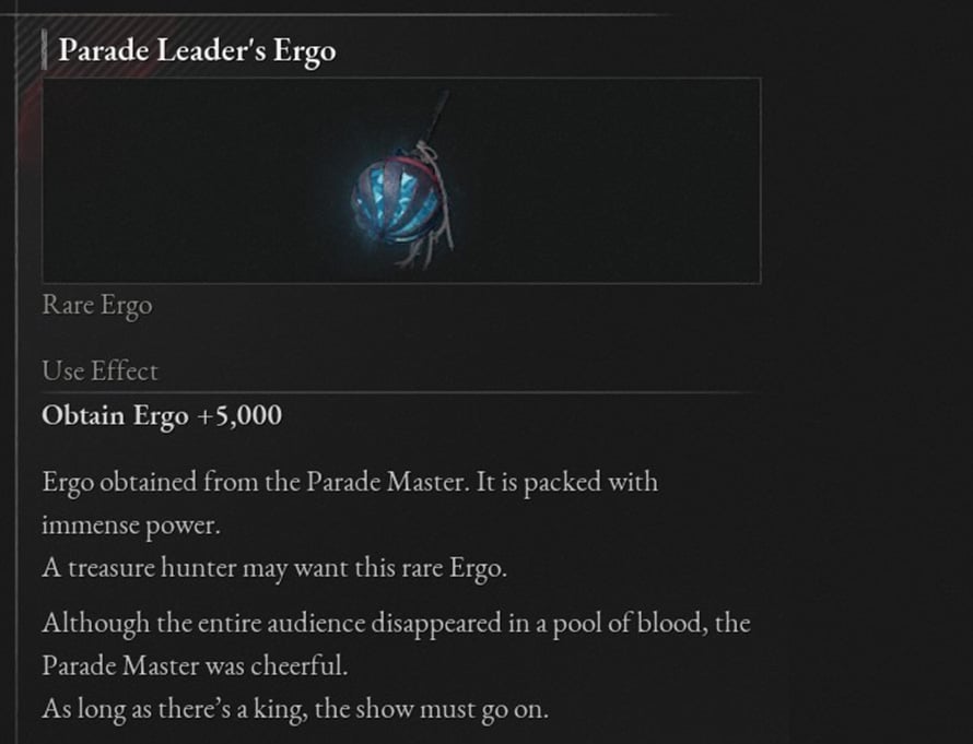 The Parade Leader's Ergo item description from Lies of P