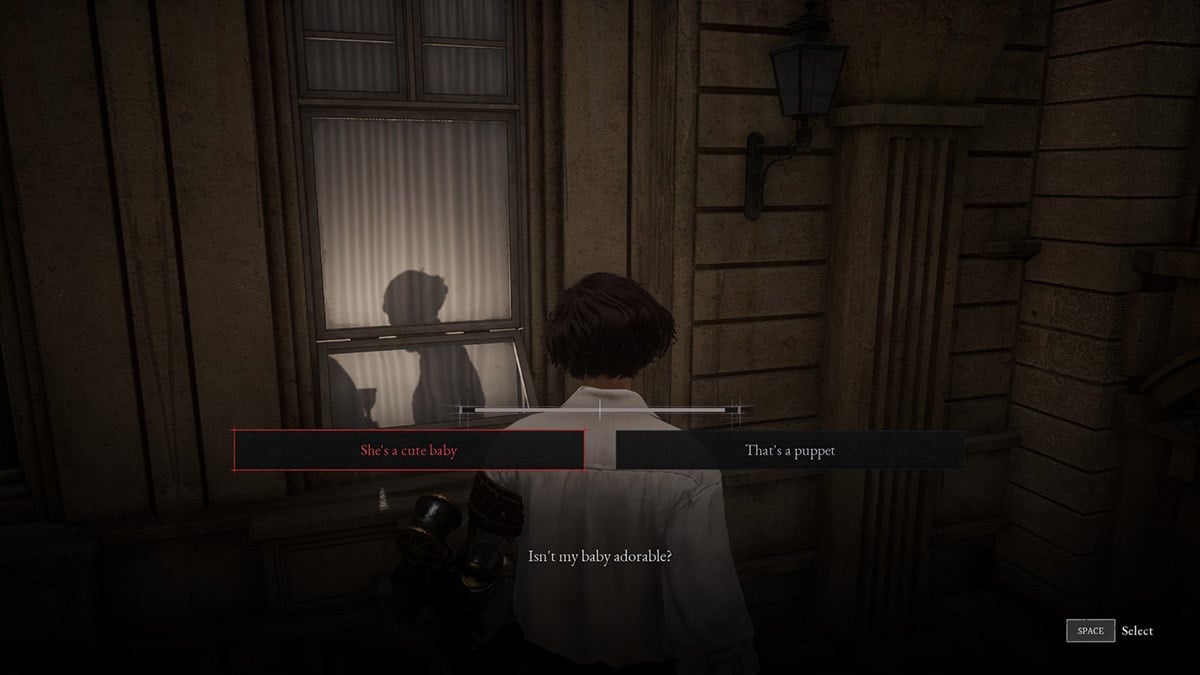 The Weeping Woman asking Pinnochio to find her baby in Lies of P