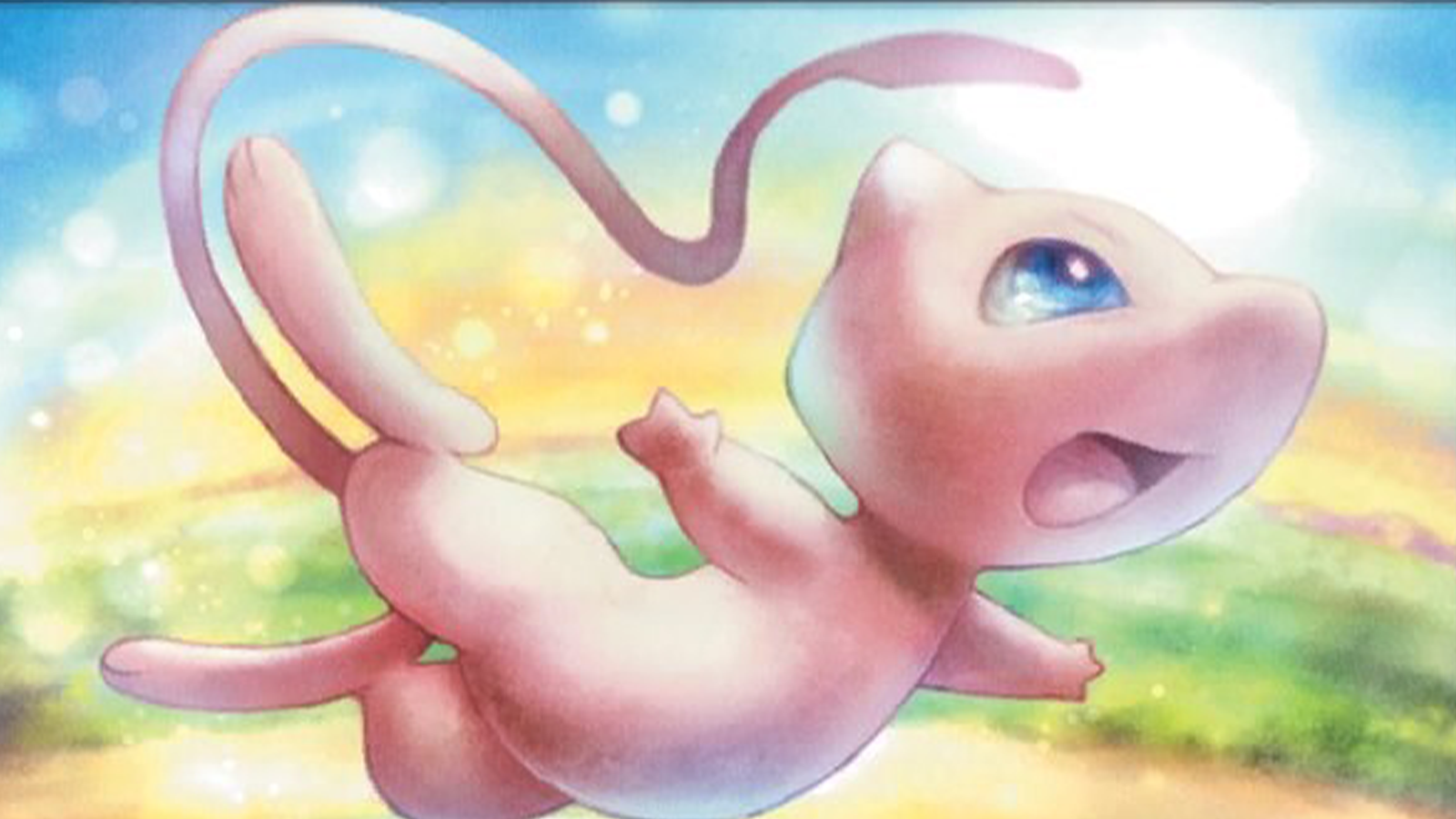 Mew flying around in Pokemon TCG art.