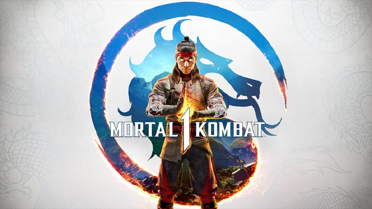 There is a picture of the Mortal Kombat 1 logo with Fire Lord Lui KKang in fron of it.