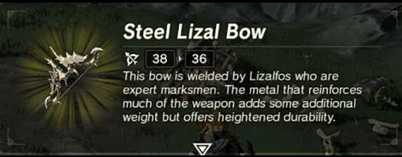 Screenshot of the info for the Steel Lizal Bow from Zelda ToTK.