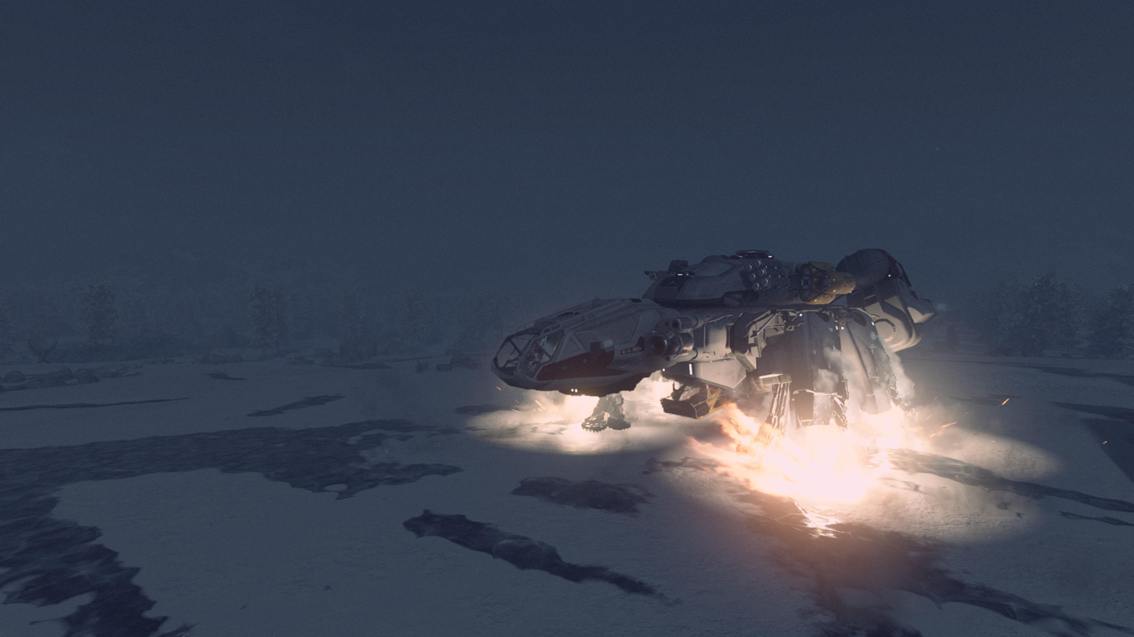 Ship taking off in Starfield