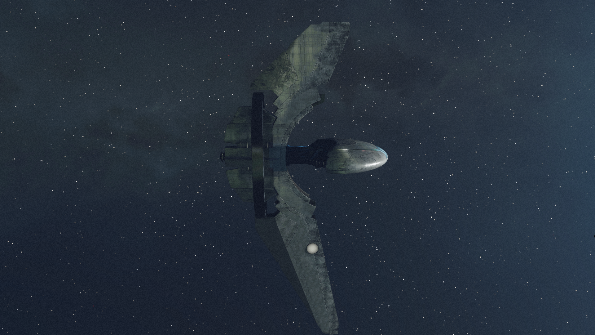 Image of a large sleek Starborn Guardian ship in the depths of space.