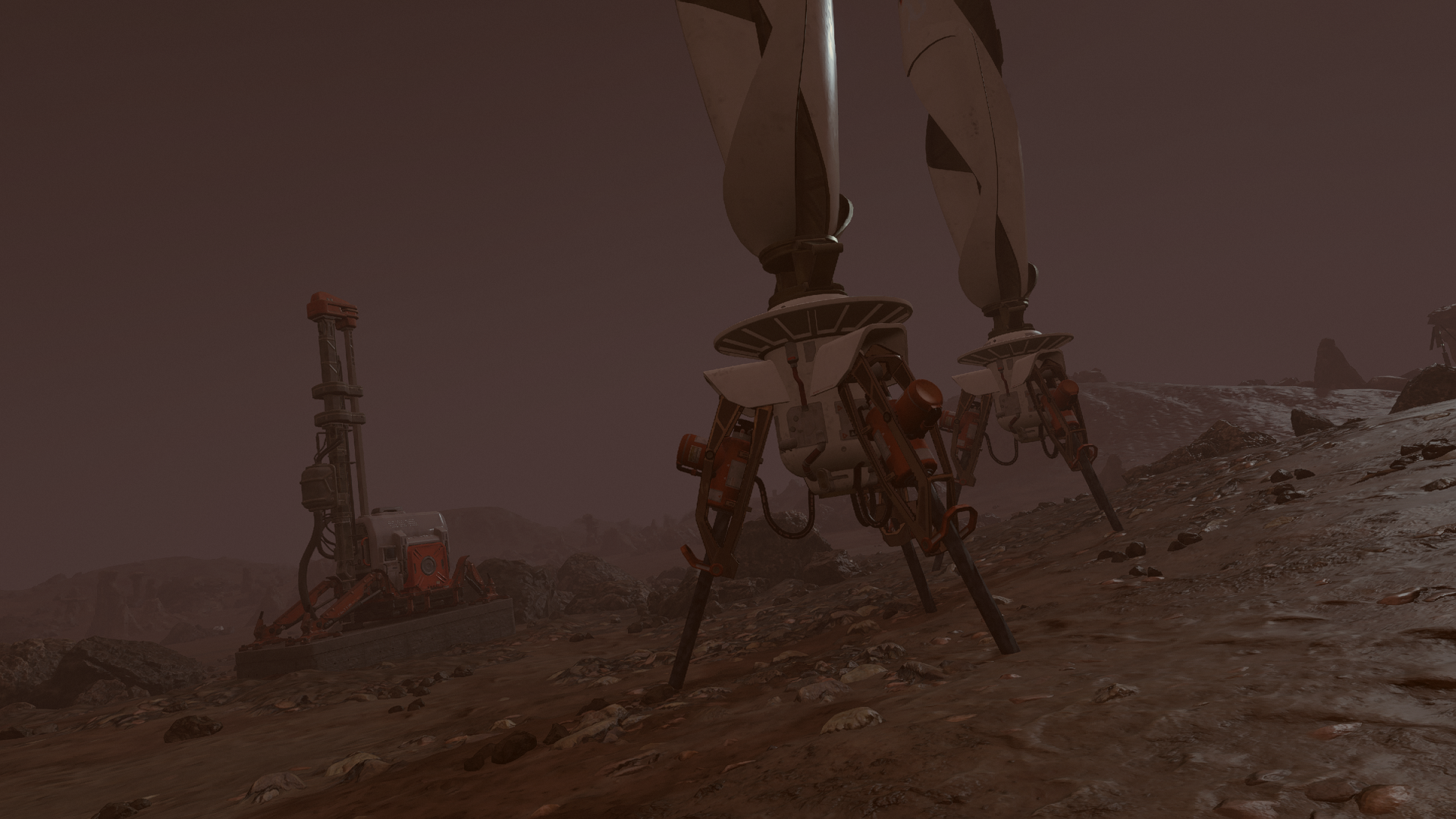 A robotic-like structure sitting on the surface of a moon in Starfield