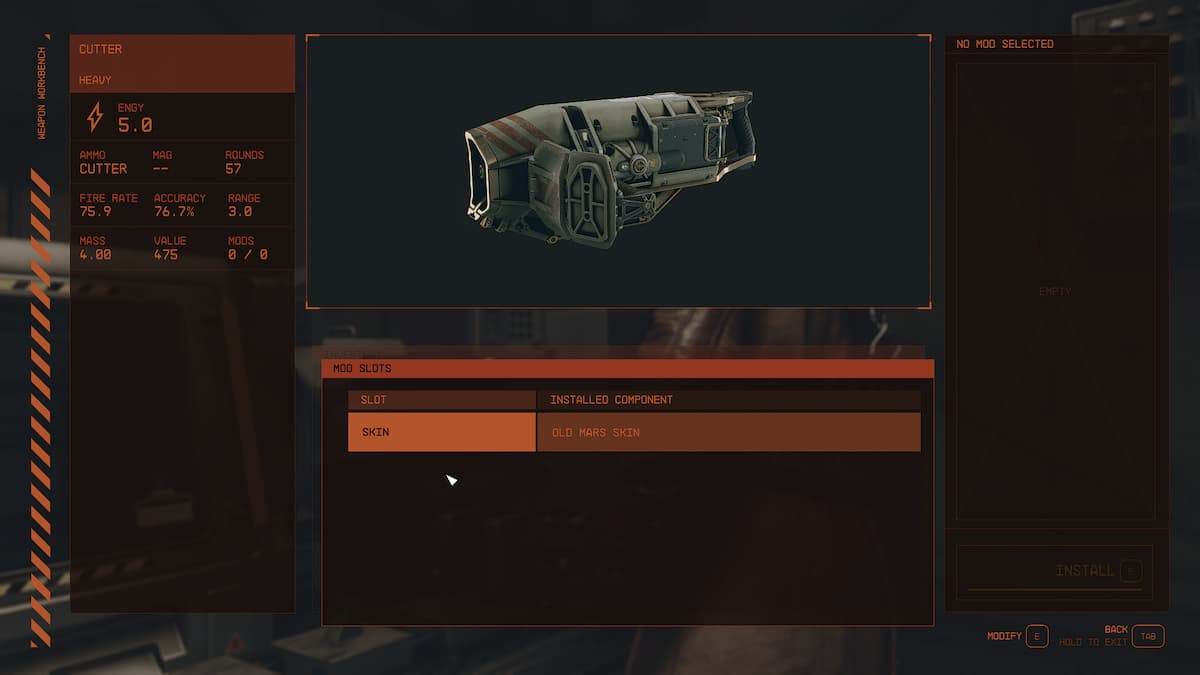 The option to add a skin to the Cutter in Starfield