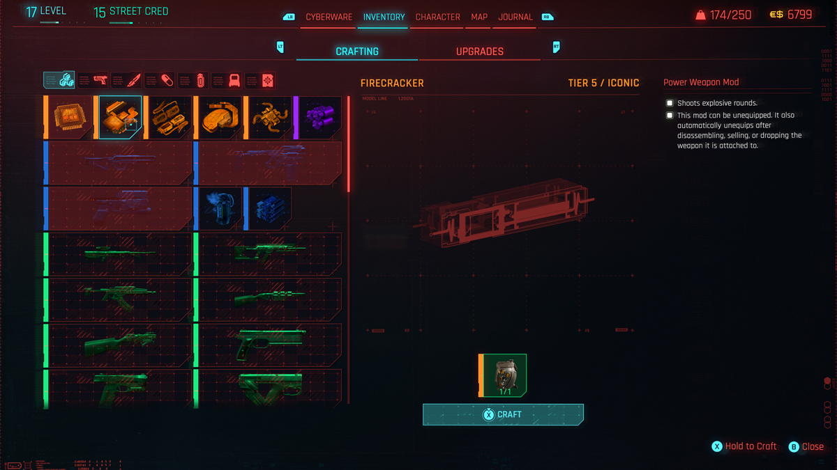 A menu screen from Cyberpunk 2077.