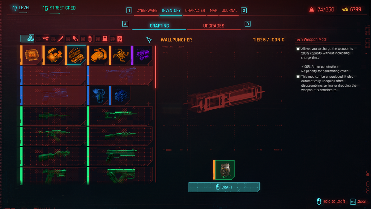 A menu screen from Cyberpunk 2077.