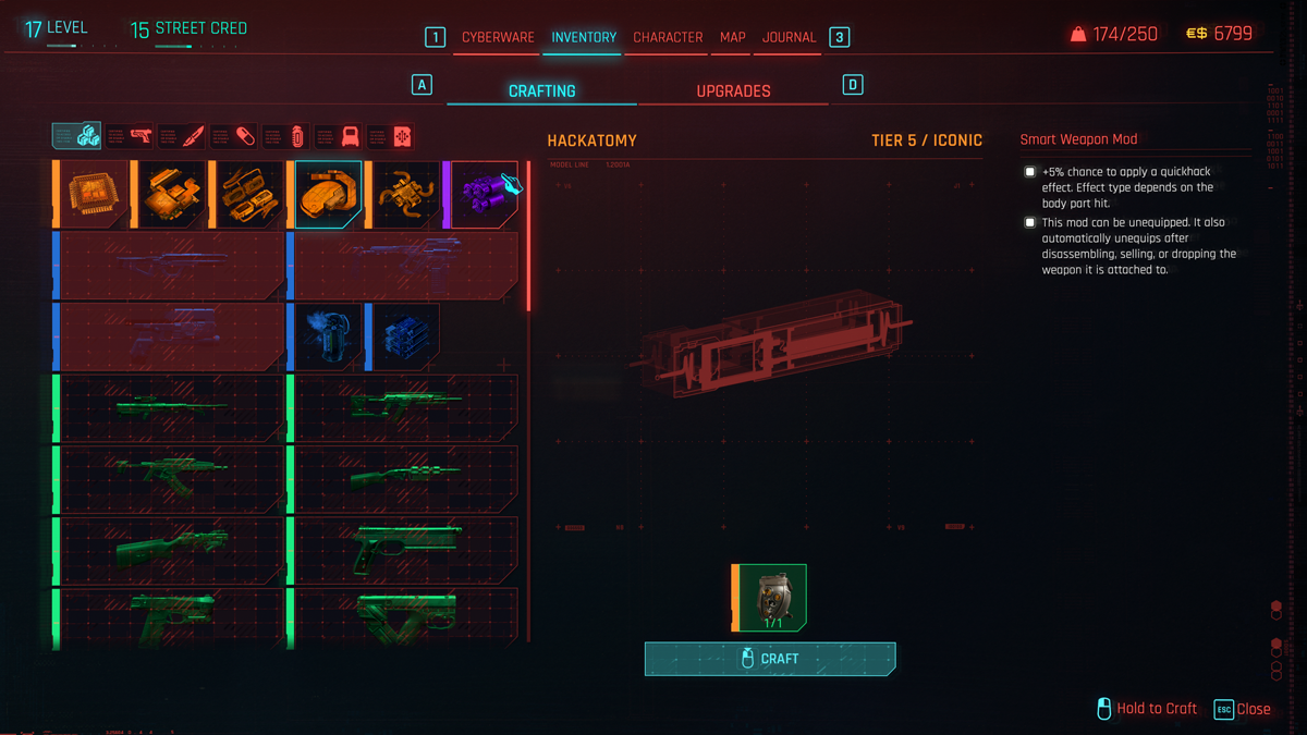 A menu screen from Cyberpunk 2077.