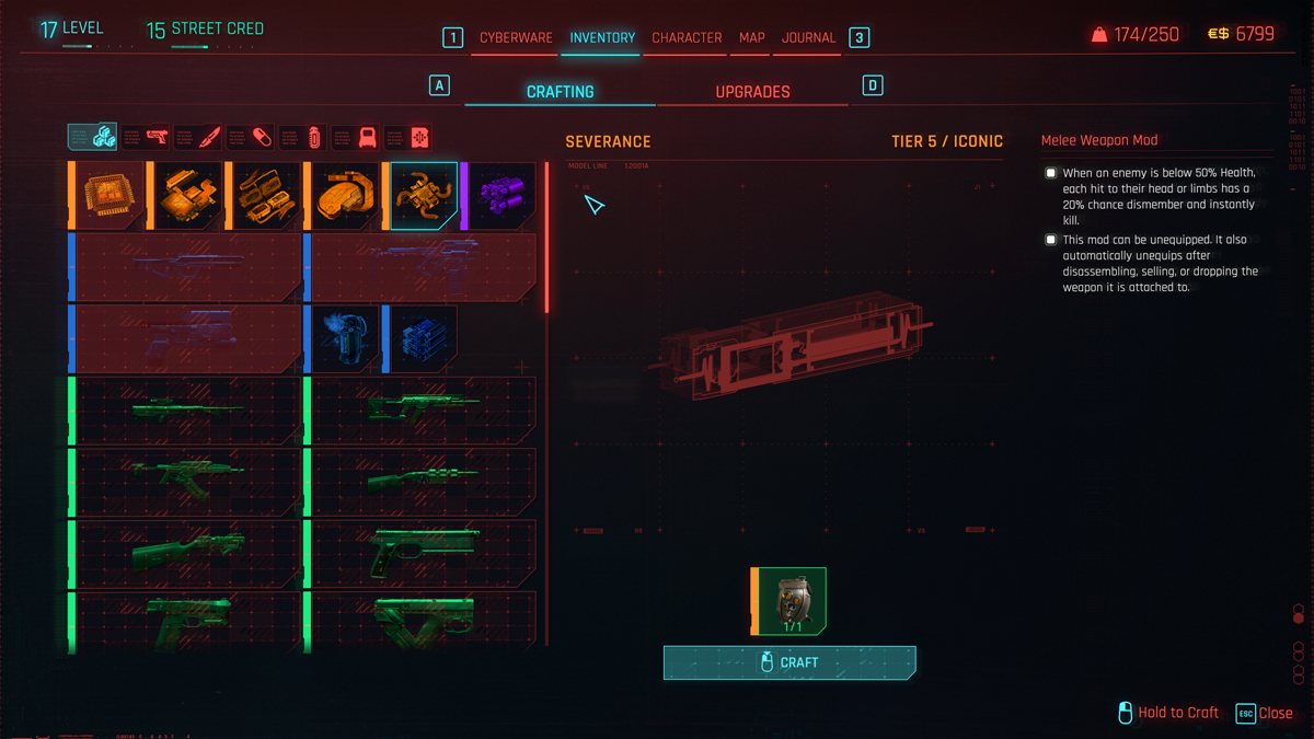 A menu screen from Cyberpunk 2077.