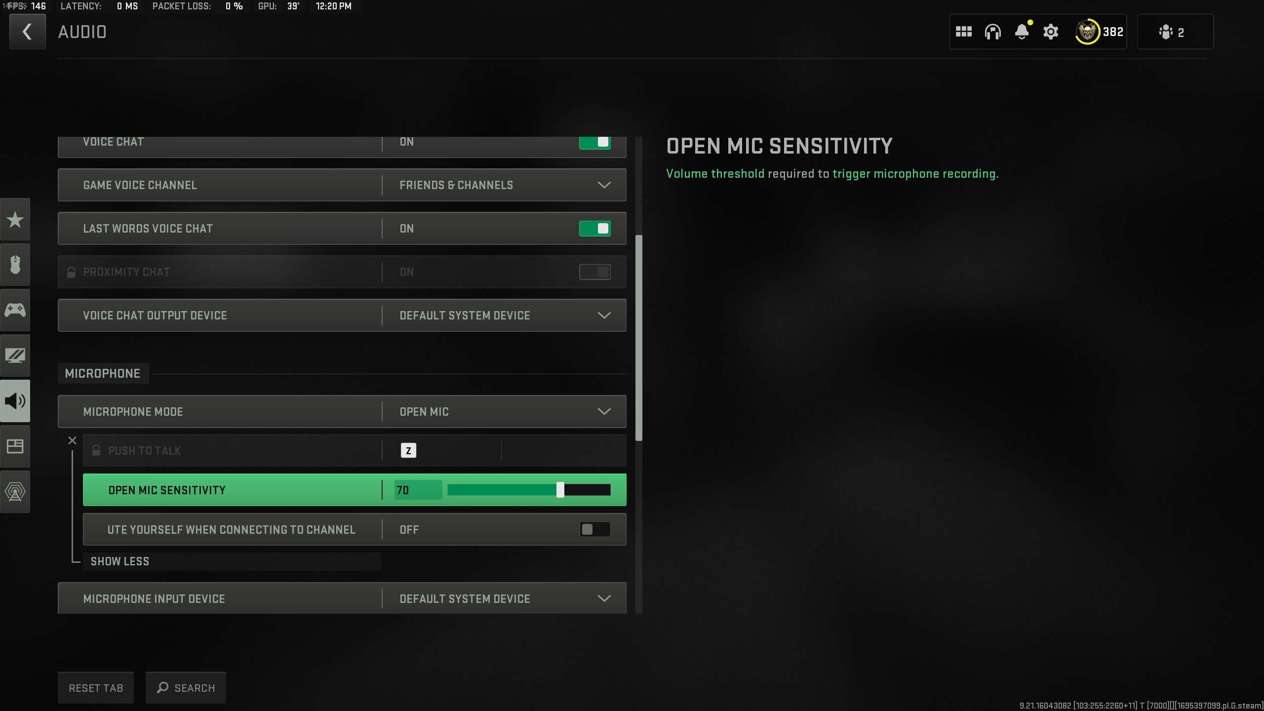 The Open Mic Sensitivity setting in MW2.