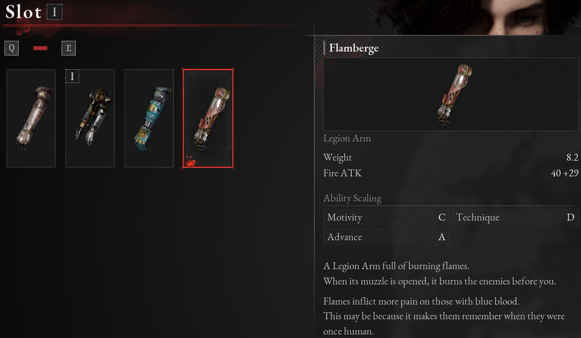 Menu showing Legion Arms in Lies of P.