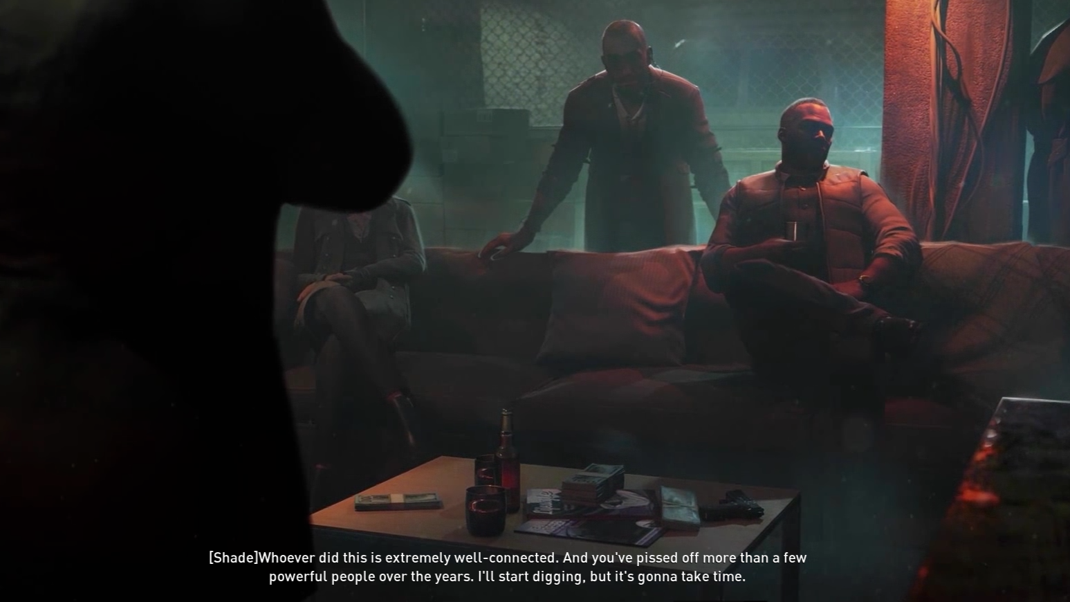 Displays a scene from the first animated cutscene in Payday 3.