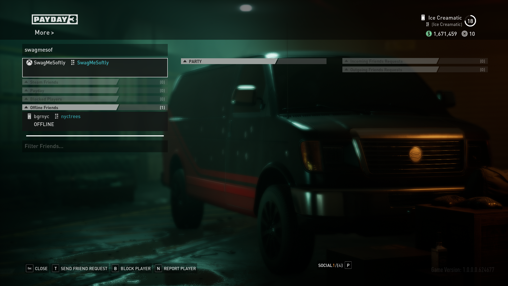 Displays the search results in the Social Menu in Payday 3.