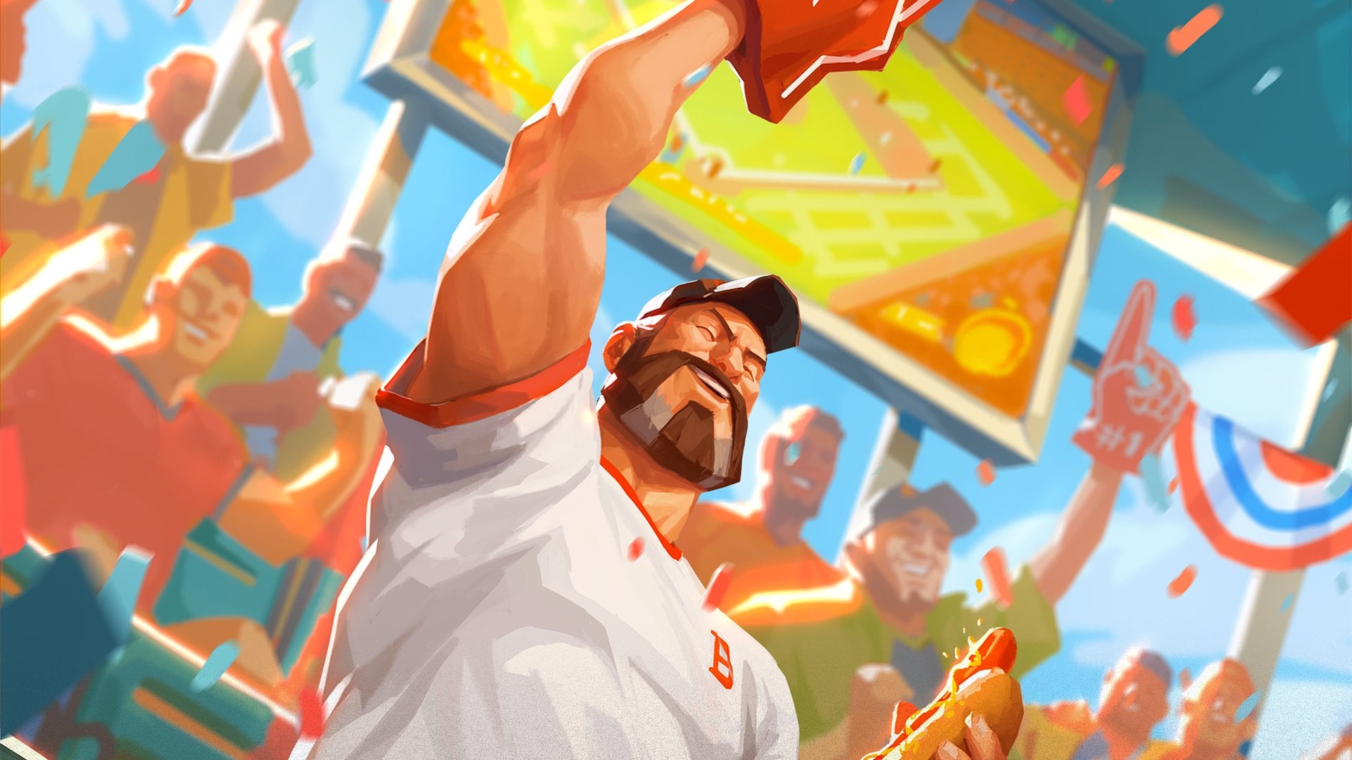 Artwork of Valorant's agent Brimstone on a baseball match
