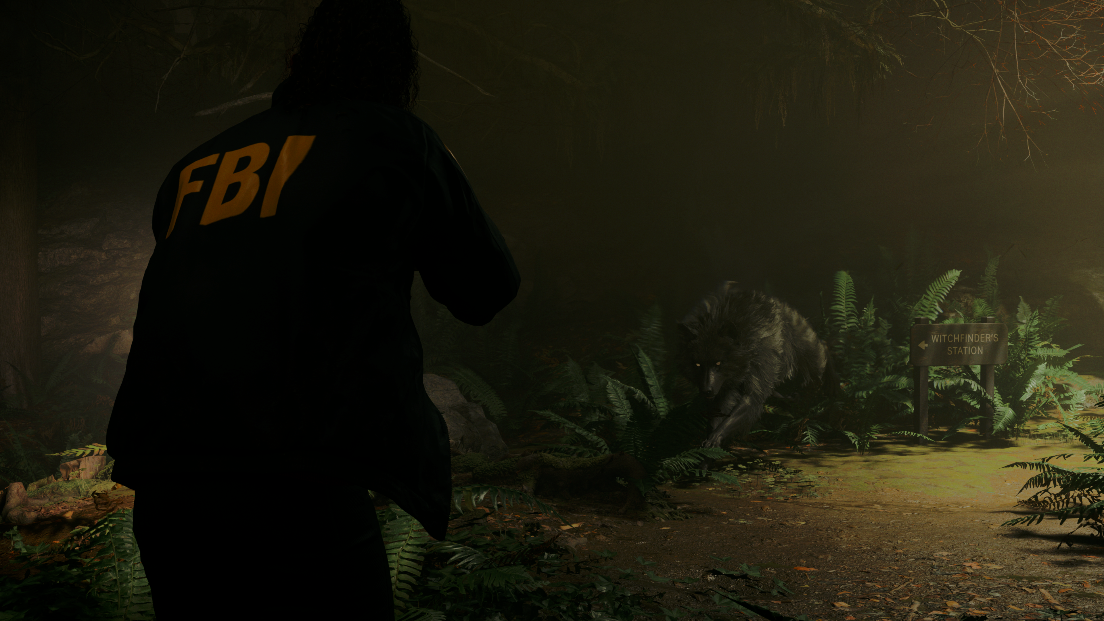 An in game screenshot of Saga fighting the Taken from Alan Wake II