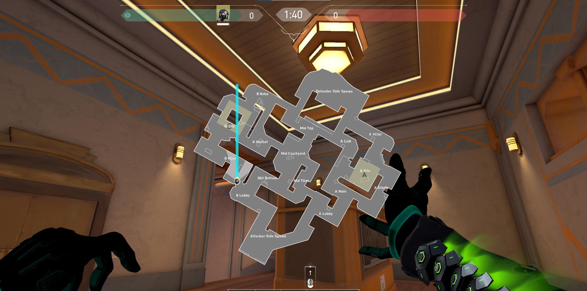 Viper attack wall for B Site in Sunset, VALORANT. 