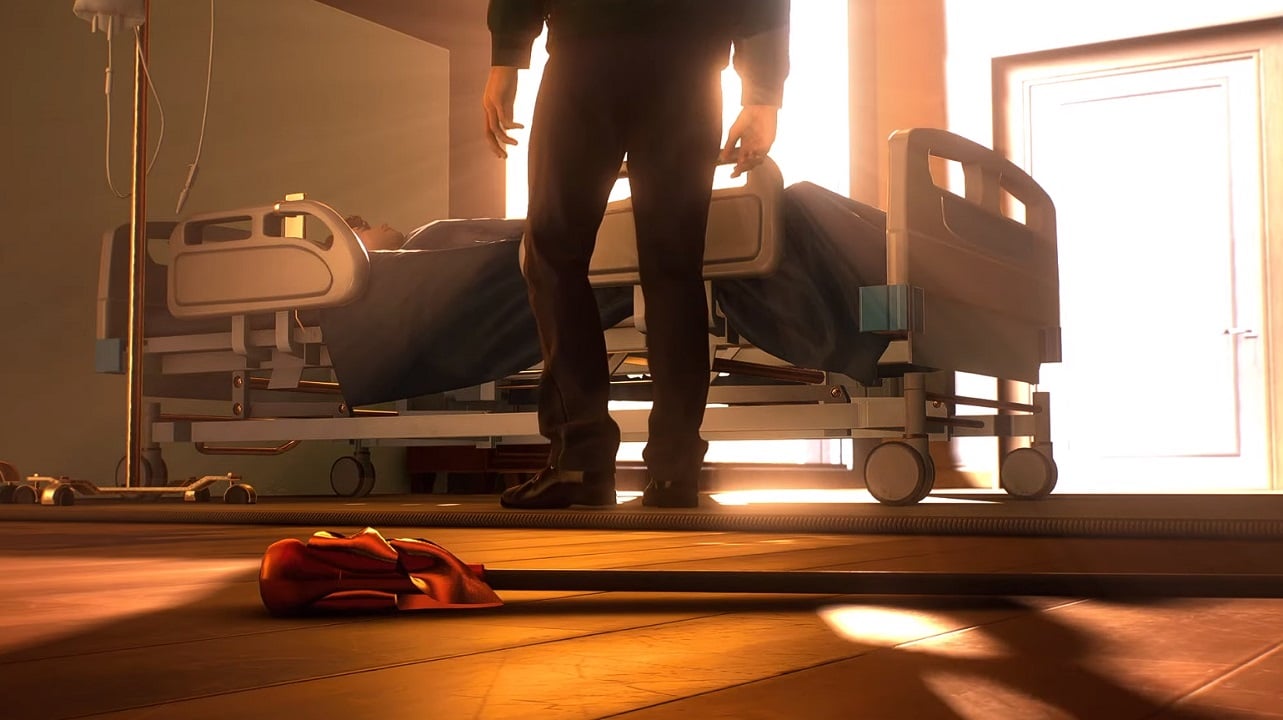 There is a shot of the legs of Norman Osborn as he stands above Harry Osborne lying in a bed.