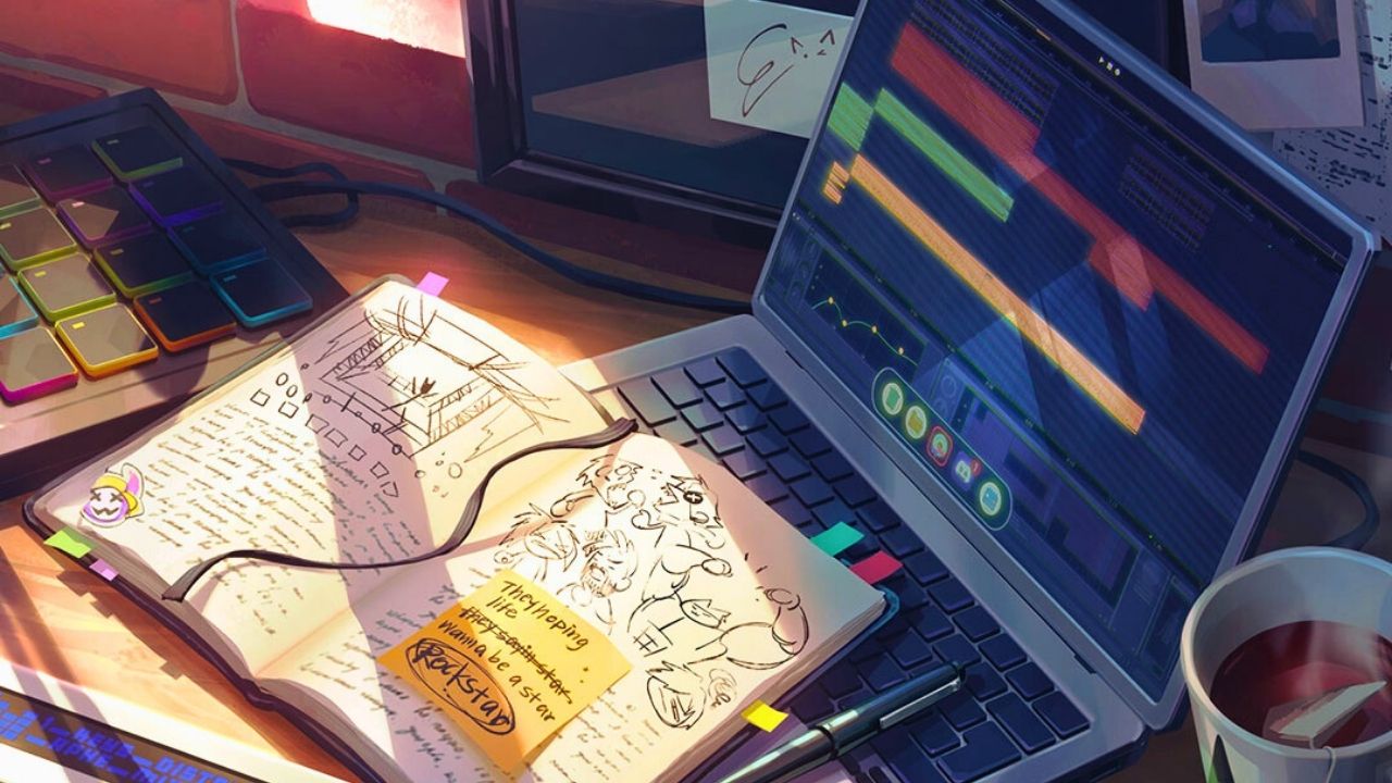 HEARTSTEEL's workstation with production software on laptop