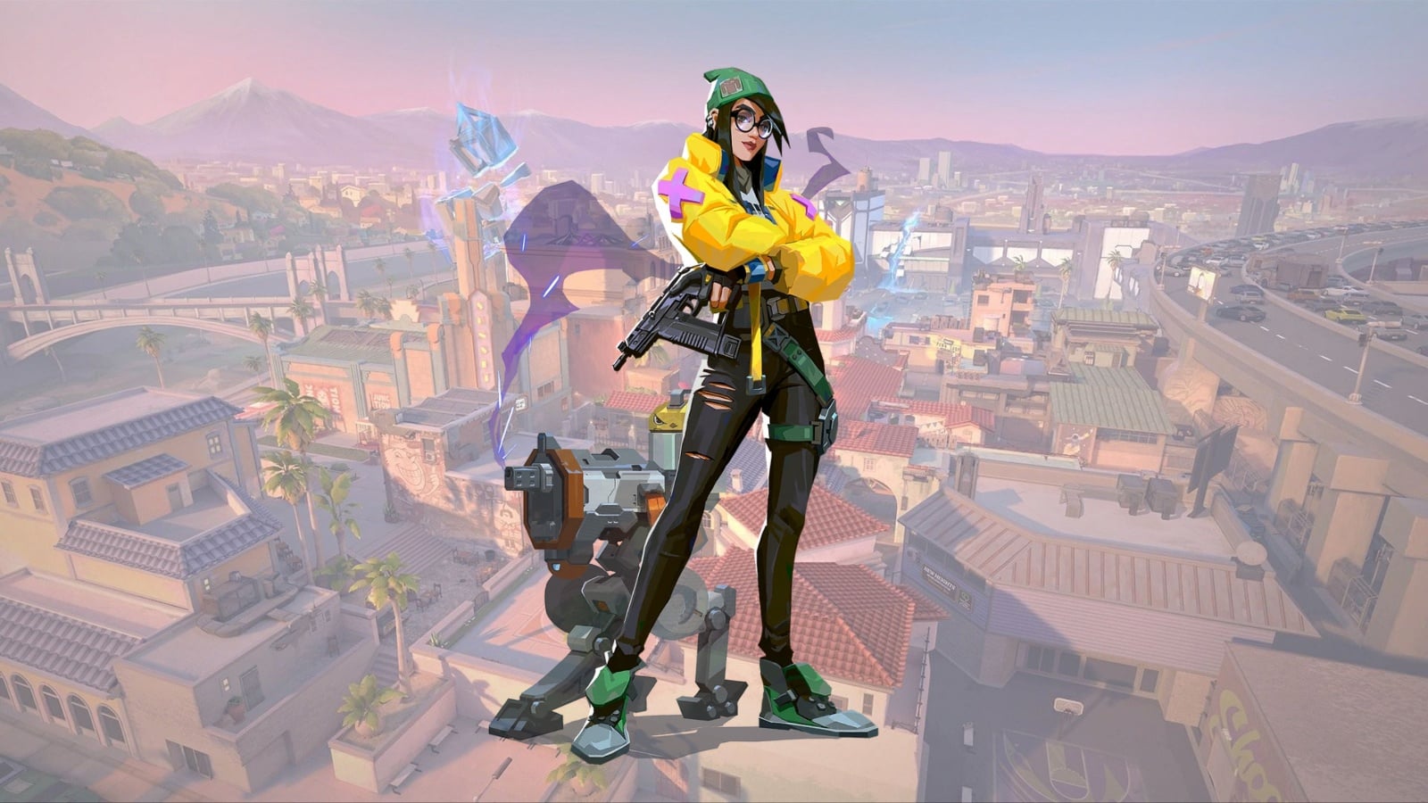 Killjoy in a VALORANT Sunset background.