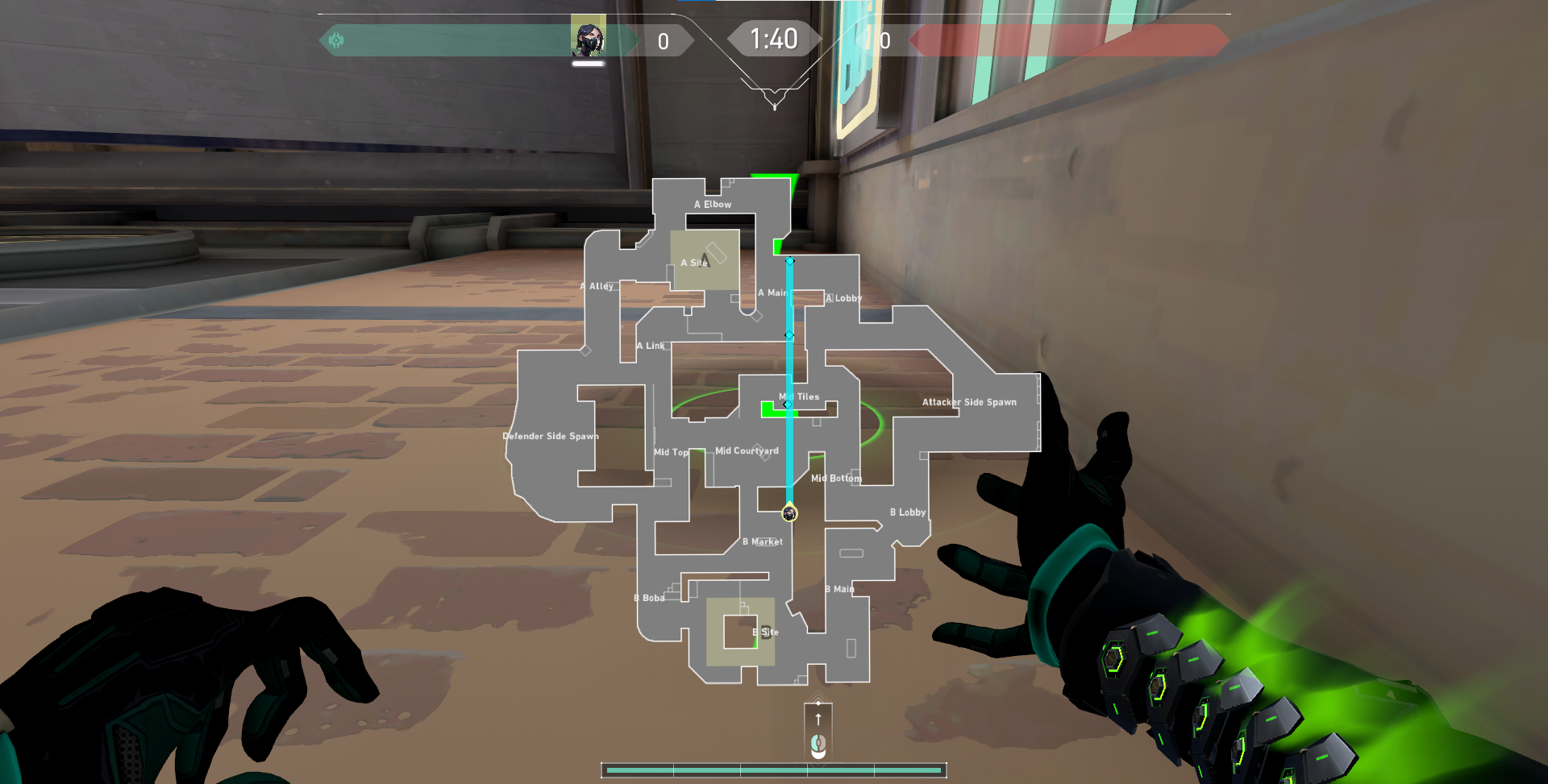 Viper Mid to A Lobby wall on Sunset, VALORANT.