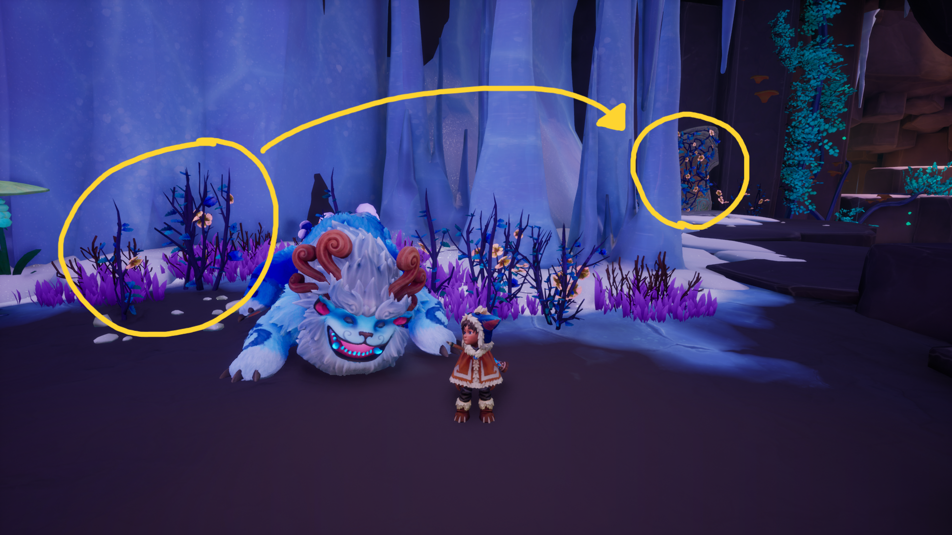 Willump and Nunu exploring the Freljord in Song of Nunu and finding one of the murals