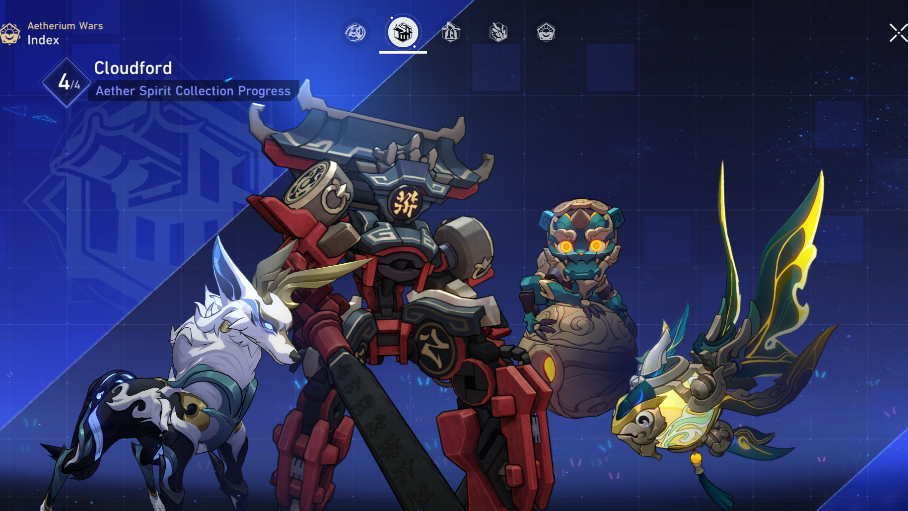 Four Aether Spirits that are part of the Cloudford Victory Zone.