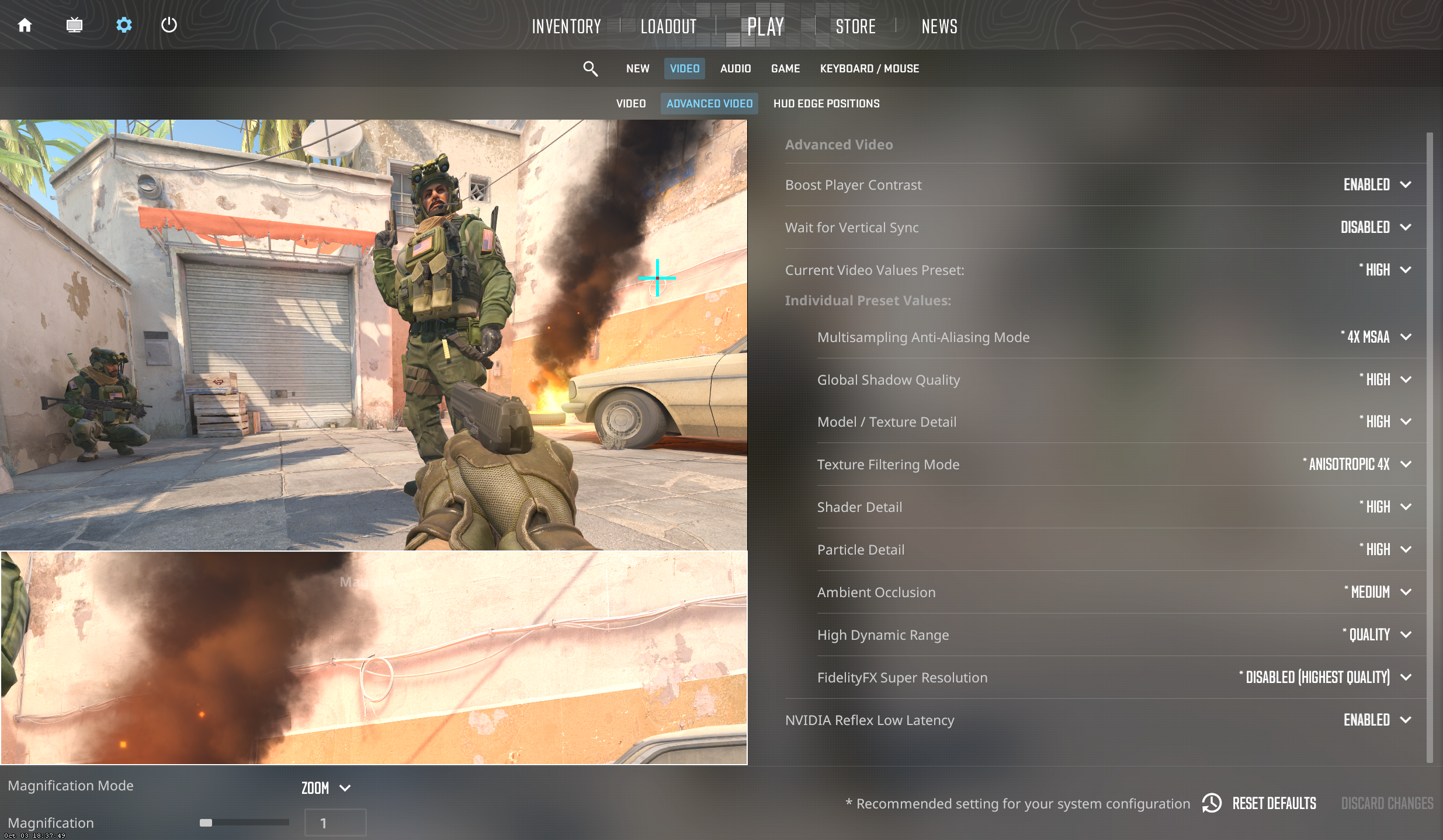 CS2 video settings page.