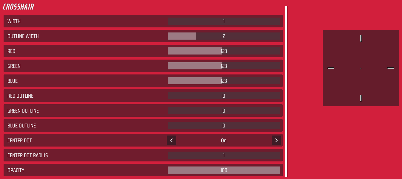 THE FINALS menu showing crosshair settings.