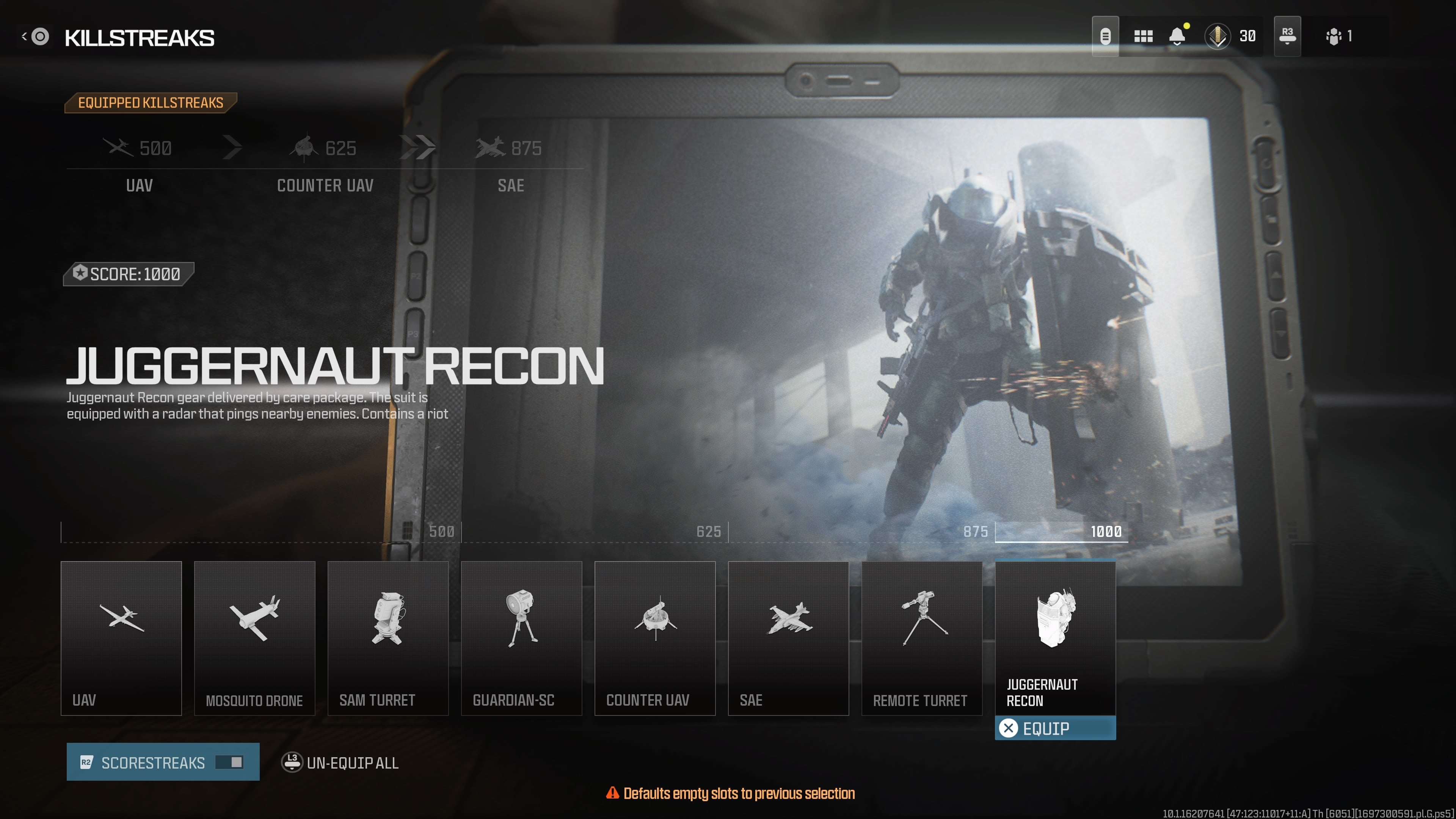 A screenshot of the Juggernaut killstreak in MW3.