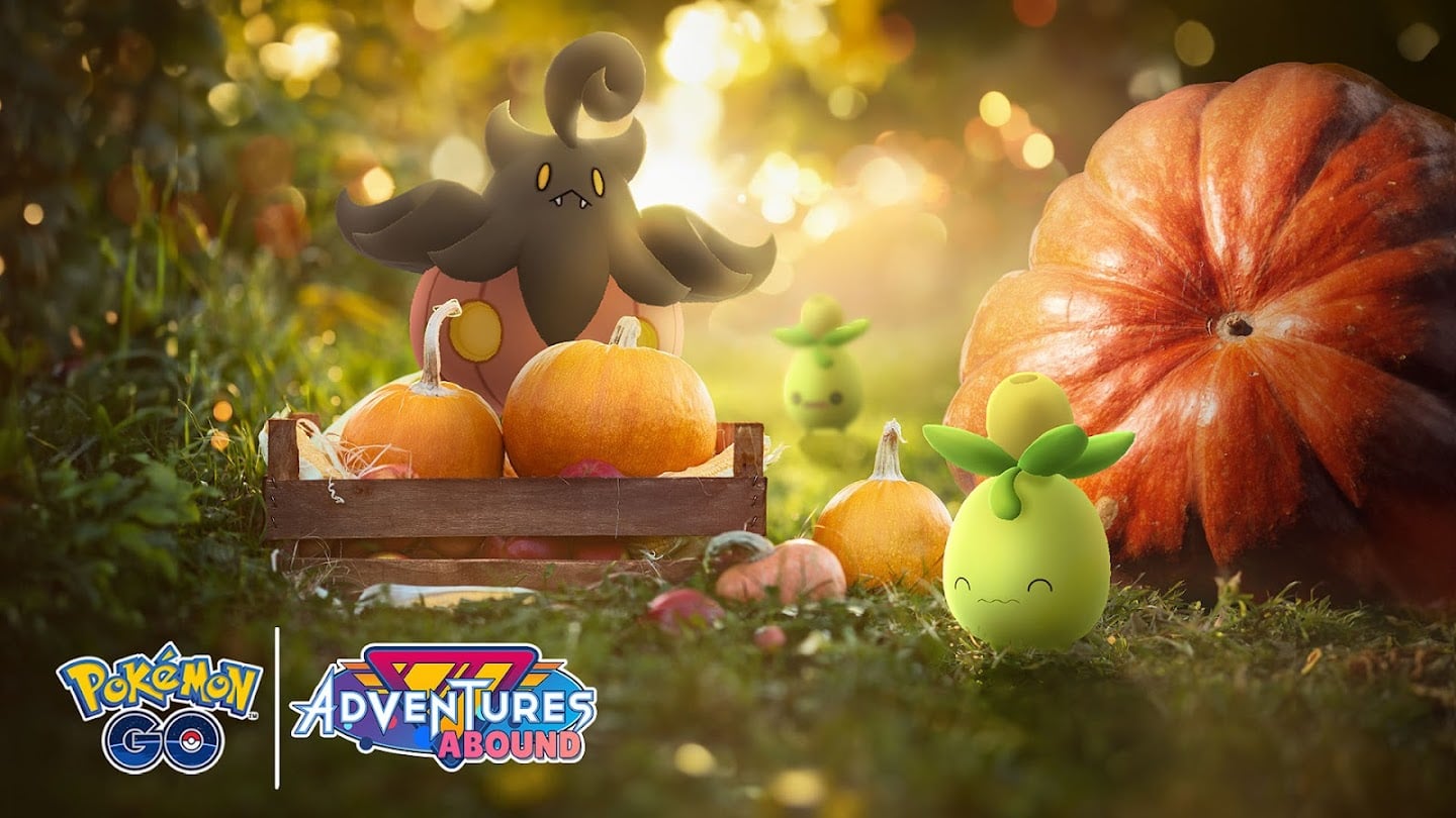 Pumpkaboo and Smoliv hanging out in a pumpkin patch.