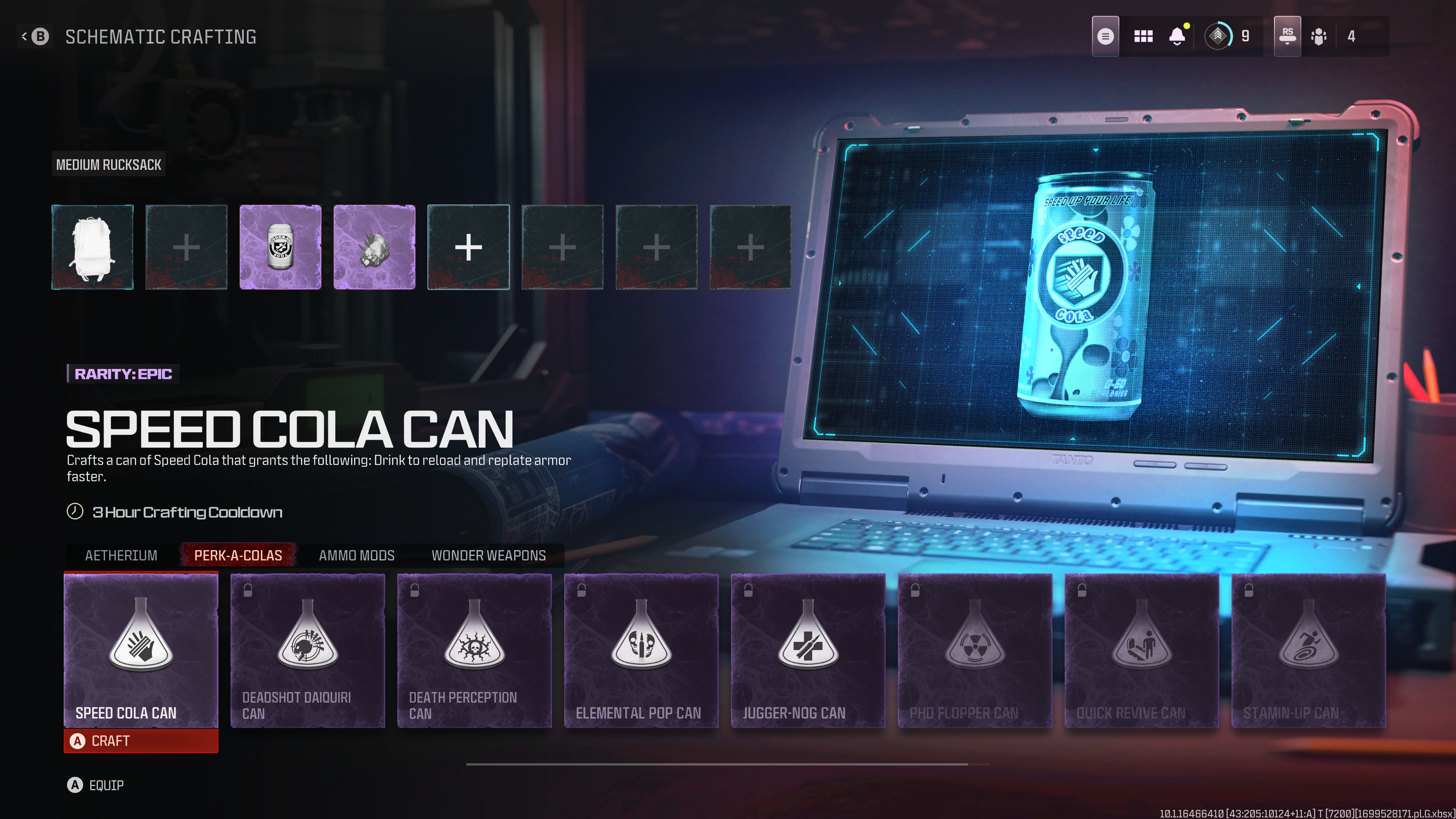 A screenshot of the Perks Schematics page in MW3 Zombies.