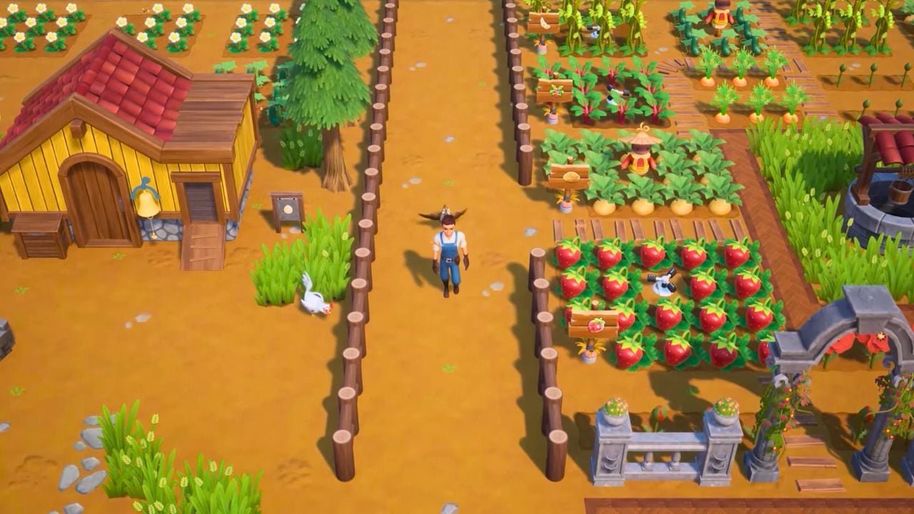 A man walking through his farm with crops on either side in coral island