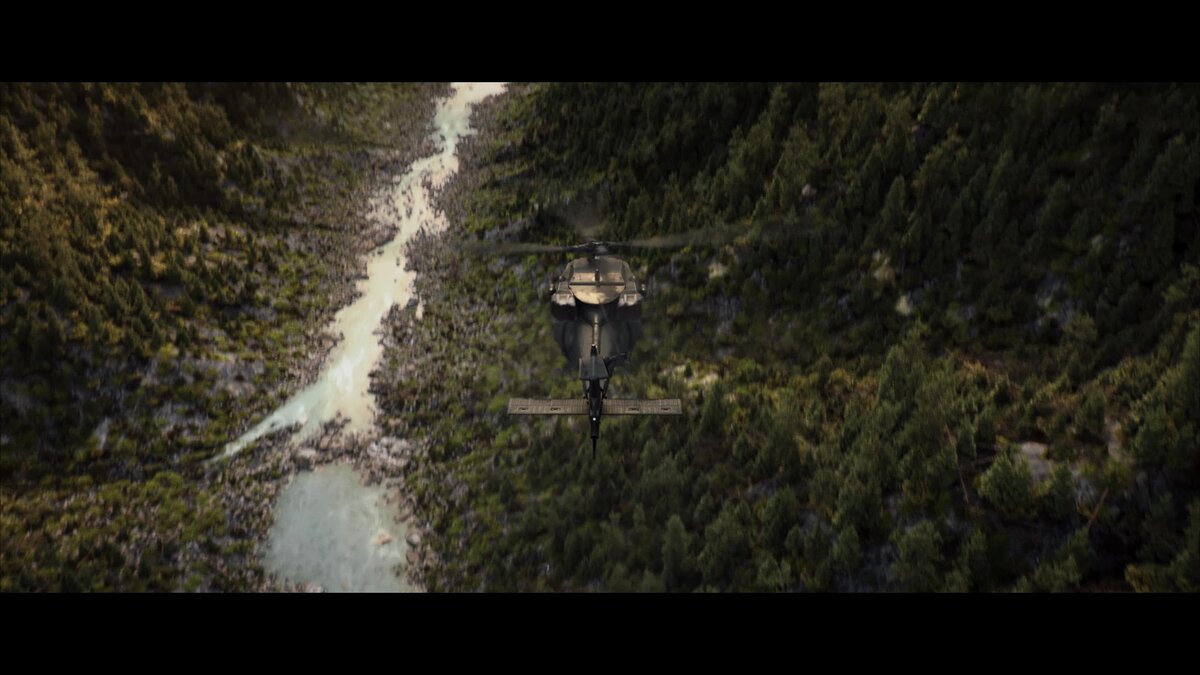 MW3 helicopter flying across a forest