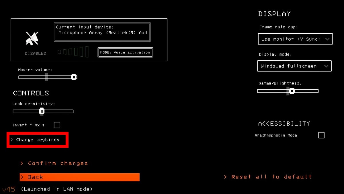 Lethal Company settings screen