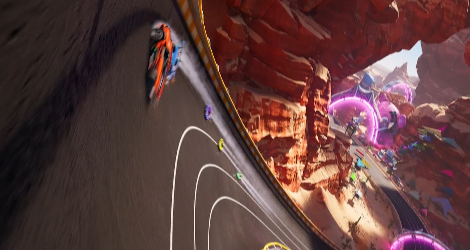 Fortnite Rocket Racing track with cars racing from start