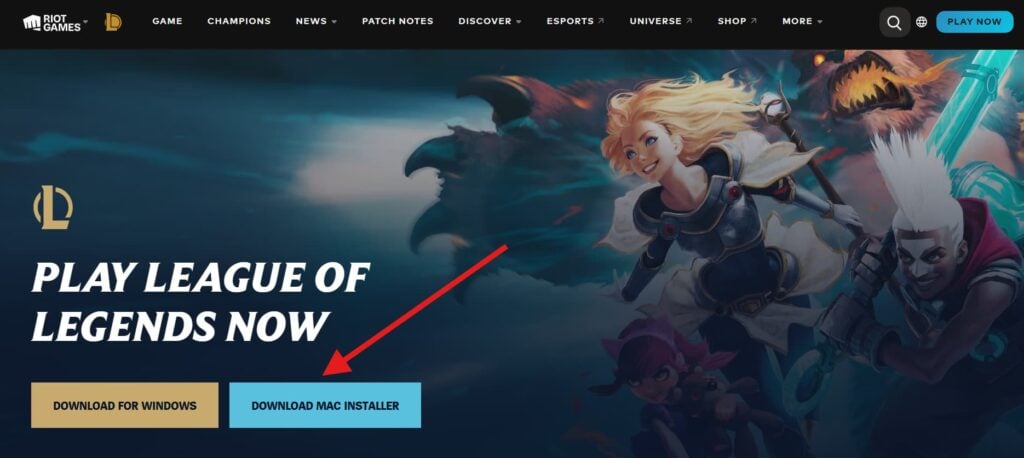 Play League of Legends page Mac installer button