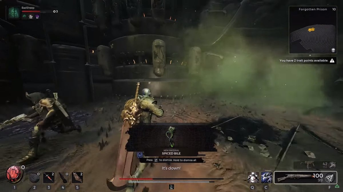 Player in Remnant 2 looting a Tal Ratha and getting the spiced bile