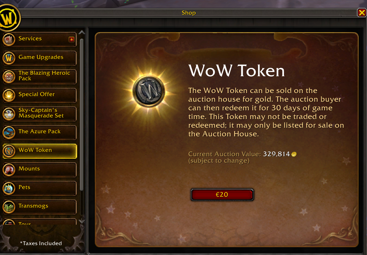 What is the price of a World of Warcraft Token? WoW Token value