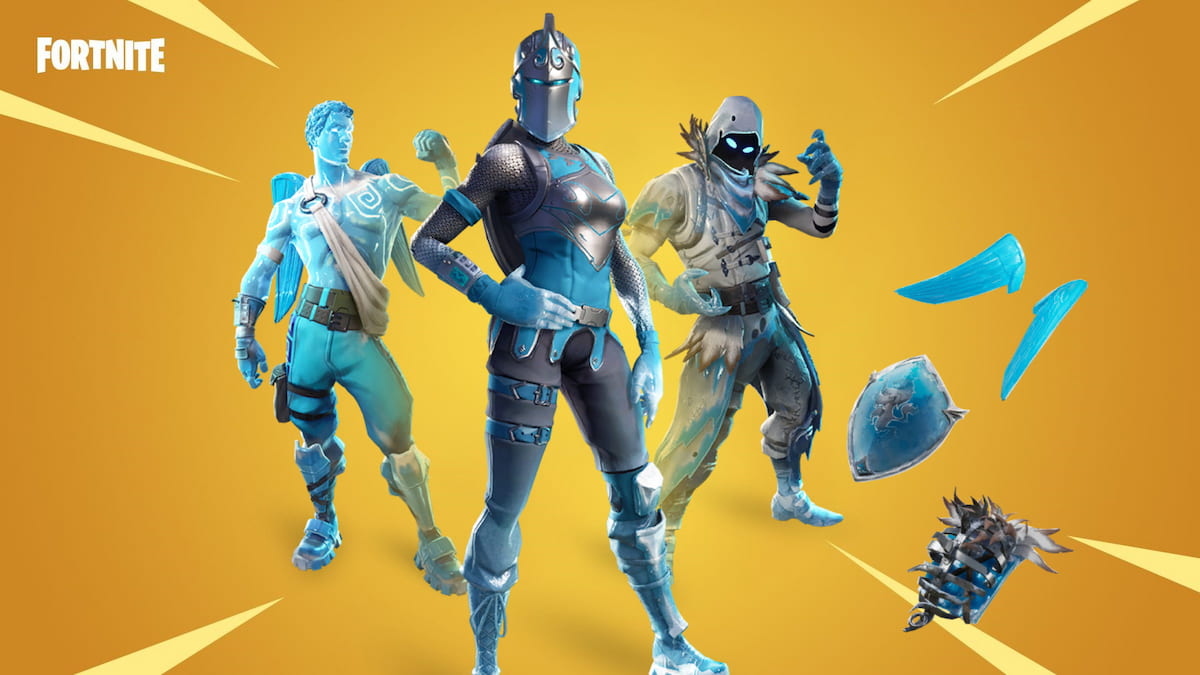 frozen skin bundle fortnite against a yellow background