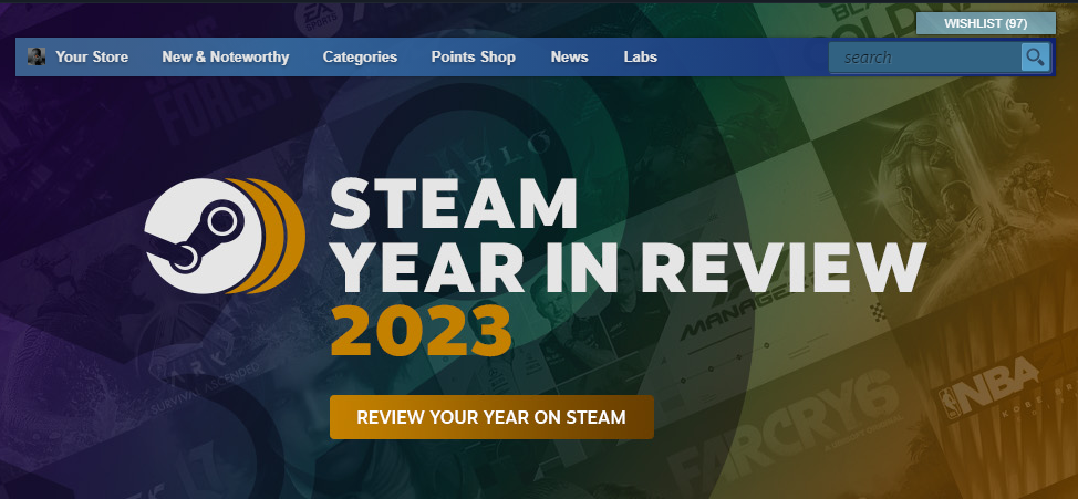 A screenshot of Steam's Year in Review page for 2023.