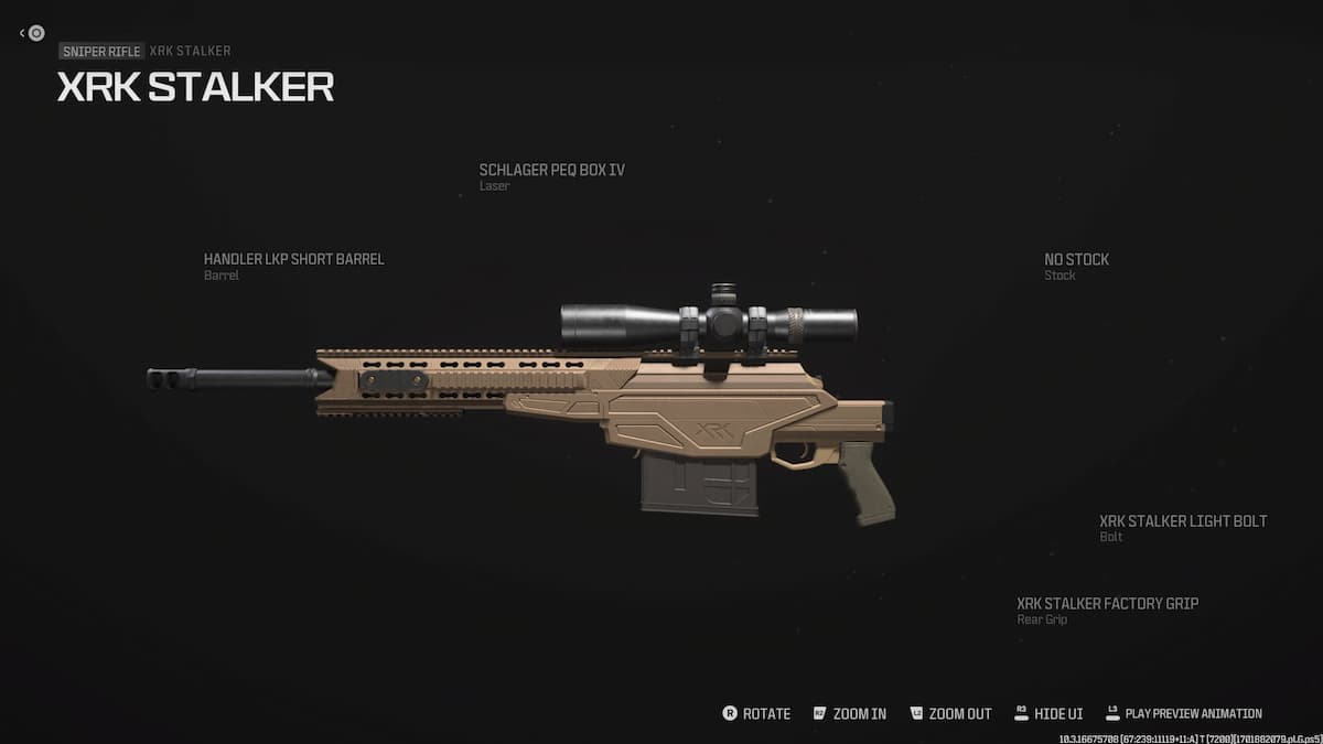 A screenshot of the best quickscoping loadout for the XRK Stalker in MW3.