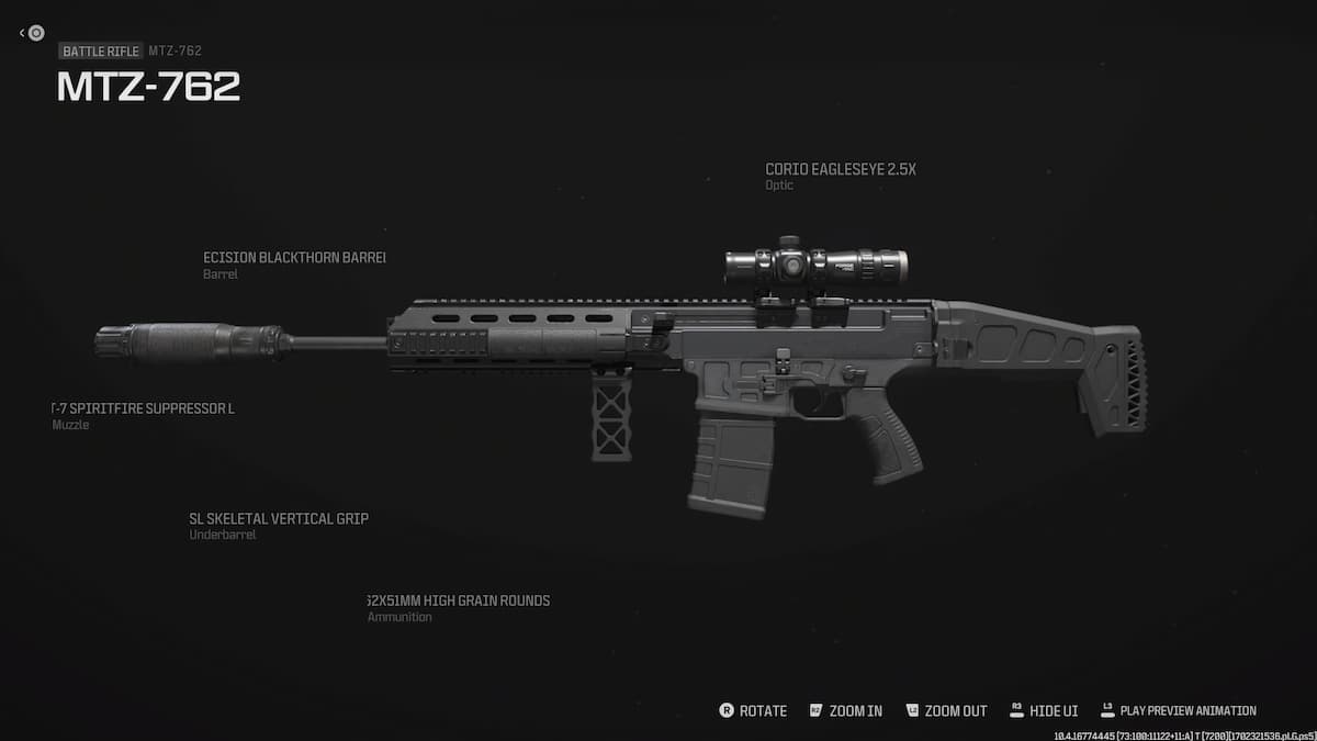 A screenshot of the best long-range MTZ-762 loadout in Warzone.