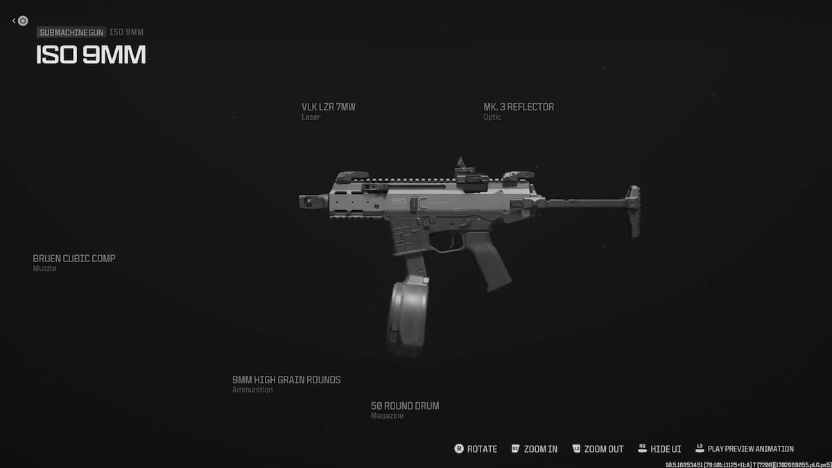 A screenshot of the best ISO 9mm loadout in Warzone.