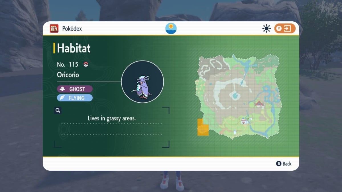 A screenshot showing Oricorio spawn locations in Pokémon Scarlet and Violet.
