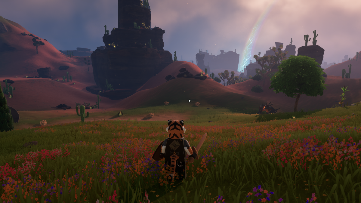 A LEGO Fortnite player staring at the desert.