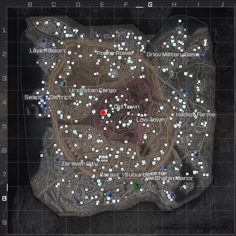 A Tactical Map of Urzikstan from MW3 Zombies with a red mark locating where the tier three gravesite Easter egg can be found.